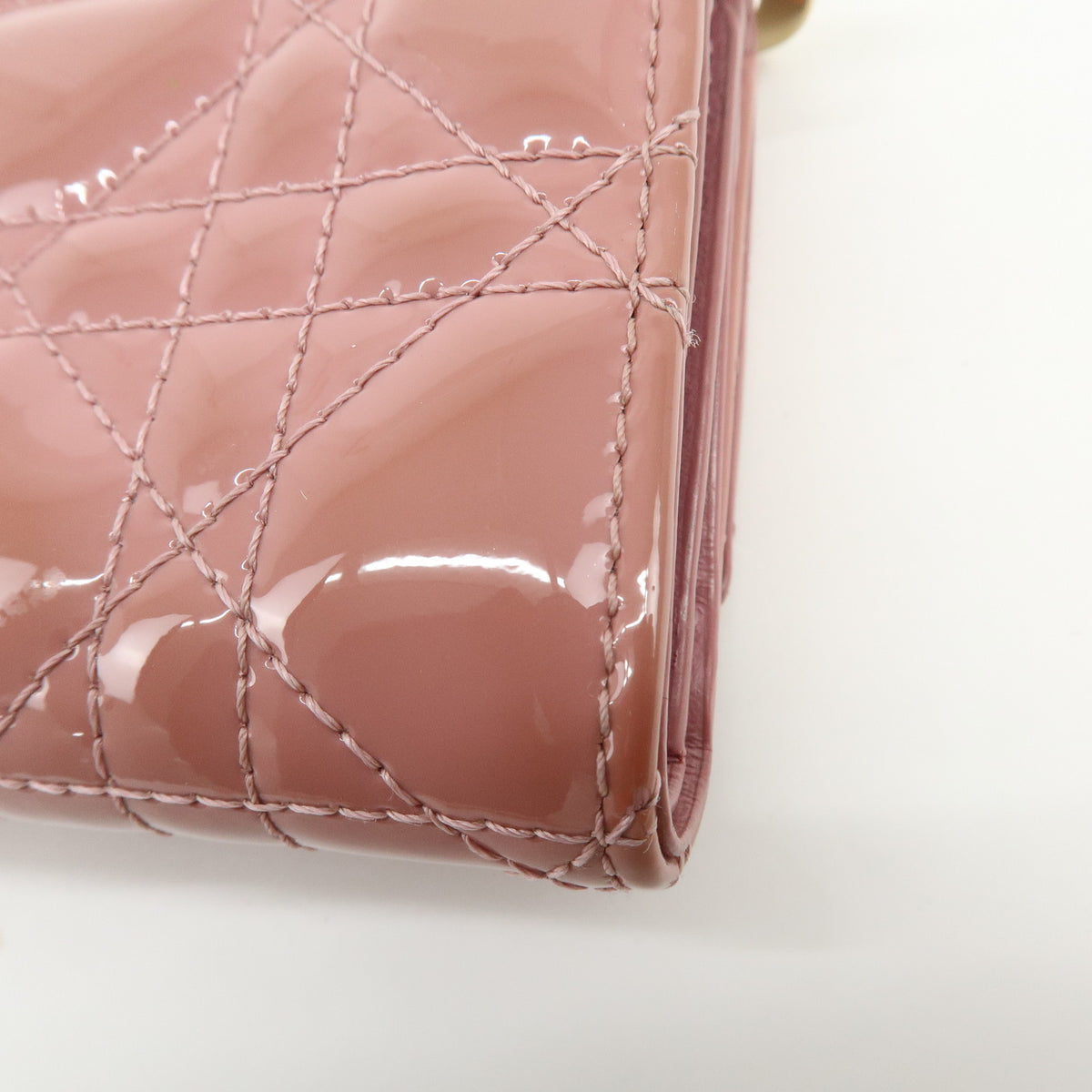 Christian Dior Lady Dior Cannage Patent Leather Bi-fold Compact Wallet