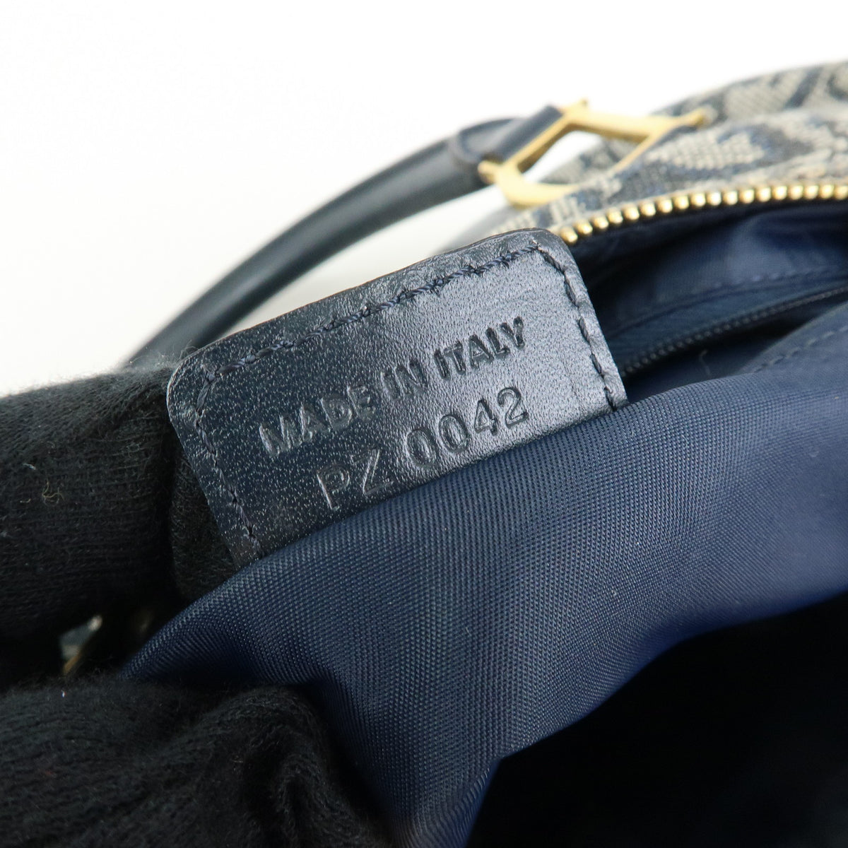 Christian Dior Trotter Jacquard Canvas Leather Boston Bag Hand Bag Navy