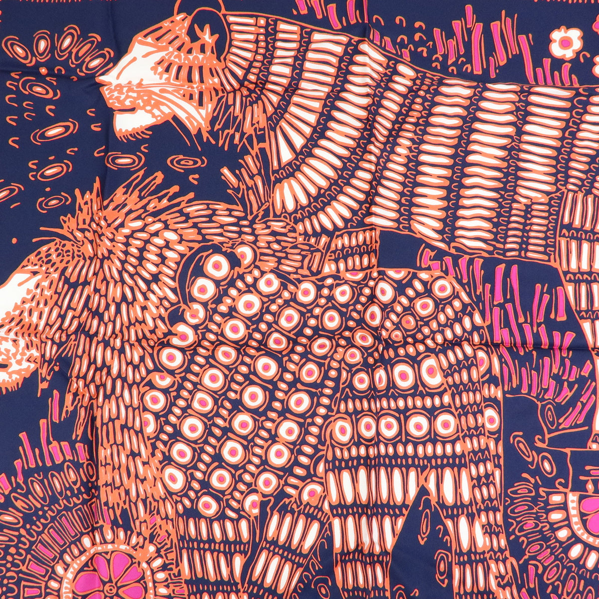 Christian Dior Silk 100% Lion Geometric pattern Scarf Navy