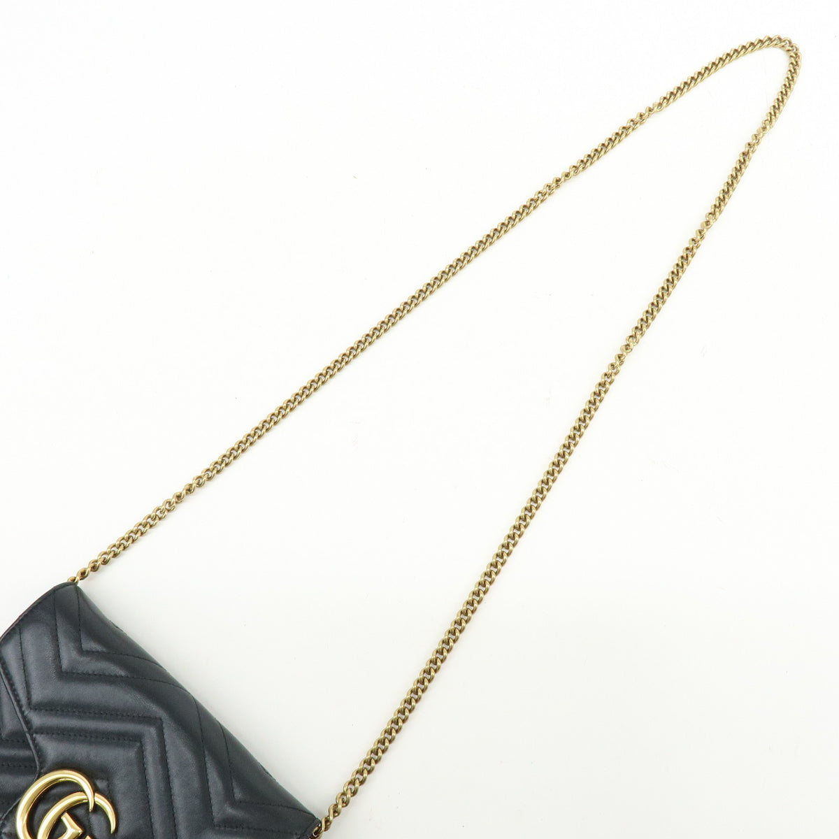 GUCCI GG Marmont Double G Leather Chain Shoulder Bag Black 474575