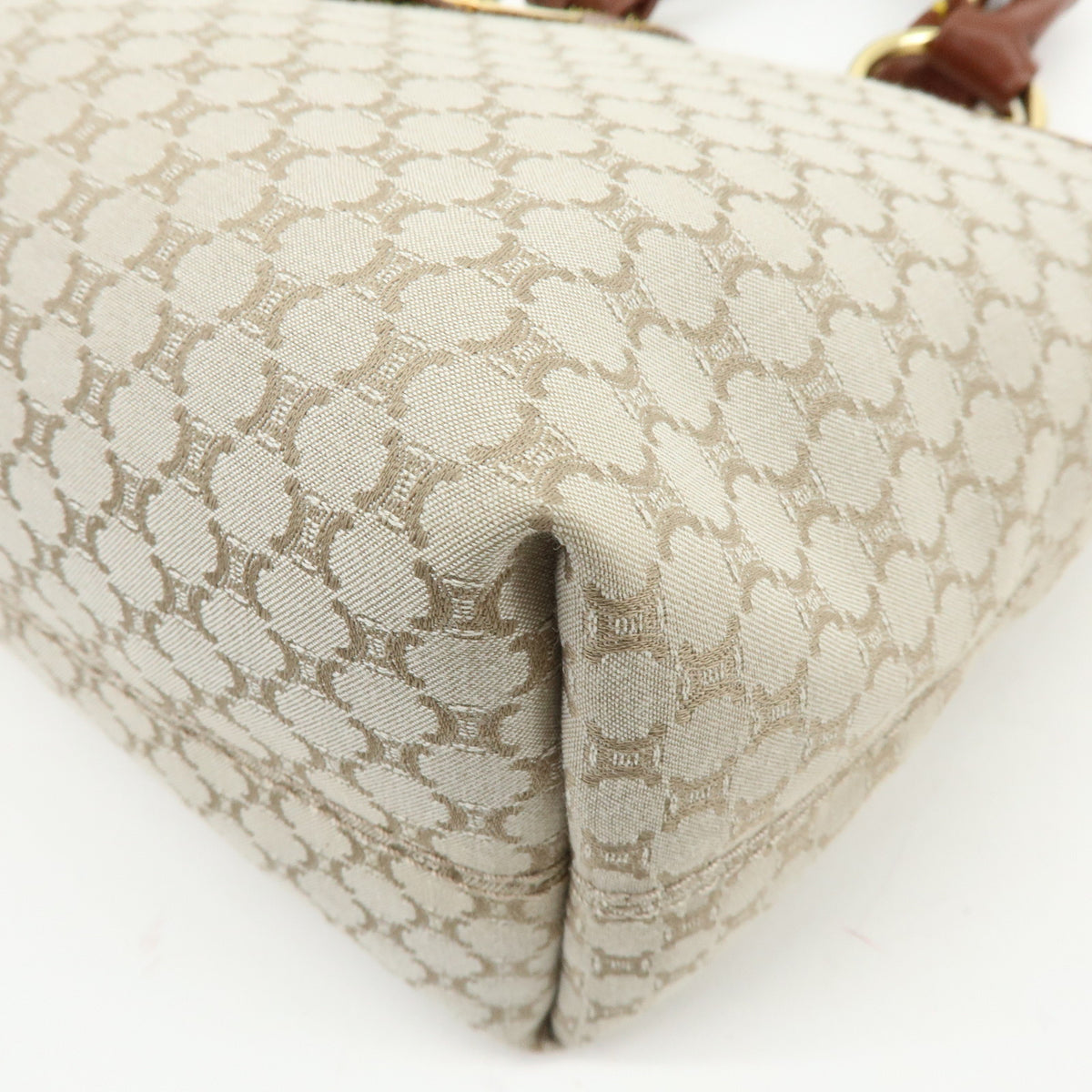 CELINE Macadam Canvas Leather Tote Bag Hand Bag Beige Brown