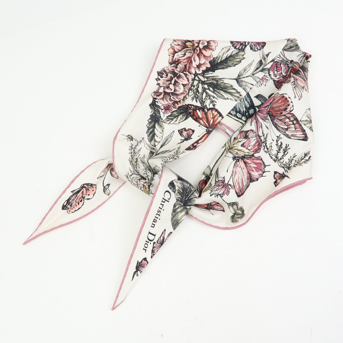 Christian Dior Silk 100% Diamond Shape Scarf Bandana Pink