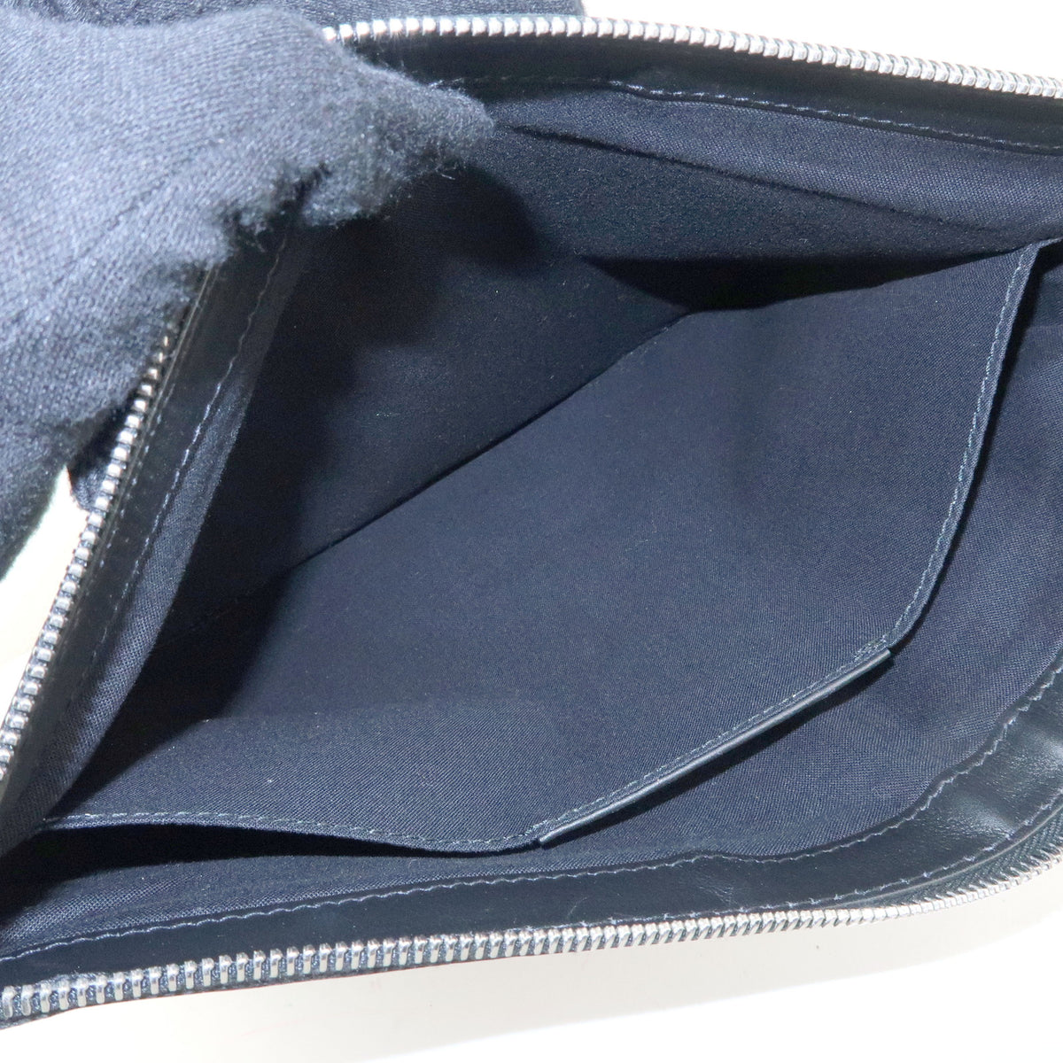 BALENCIAGA Navy Clip M Canvas Leather Clutch Bag Natural Black 373834