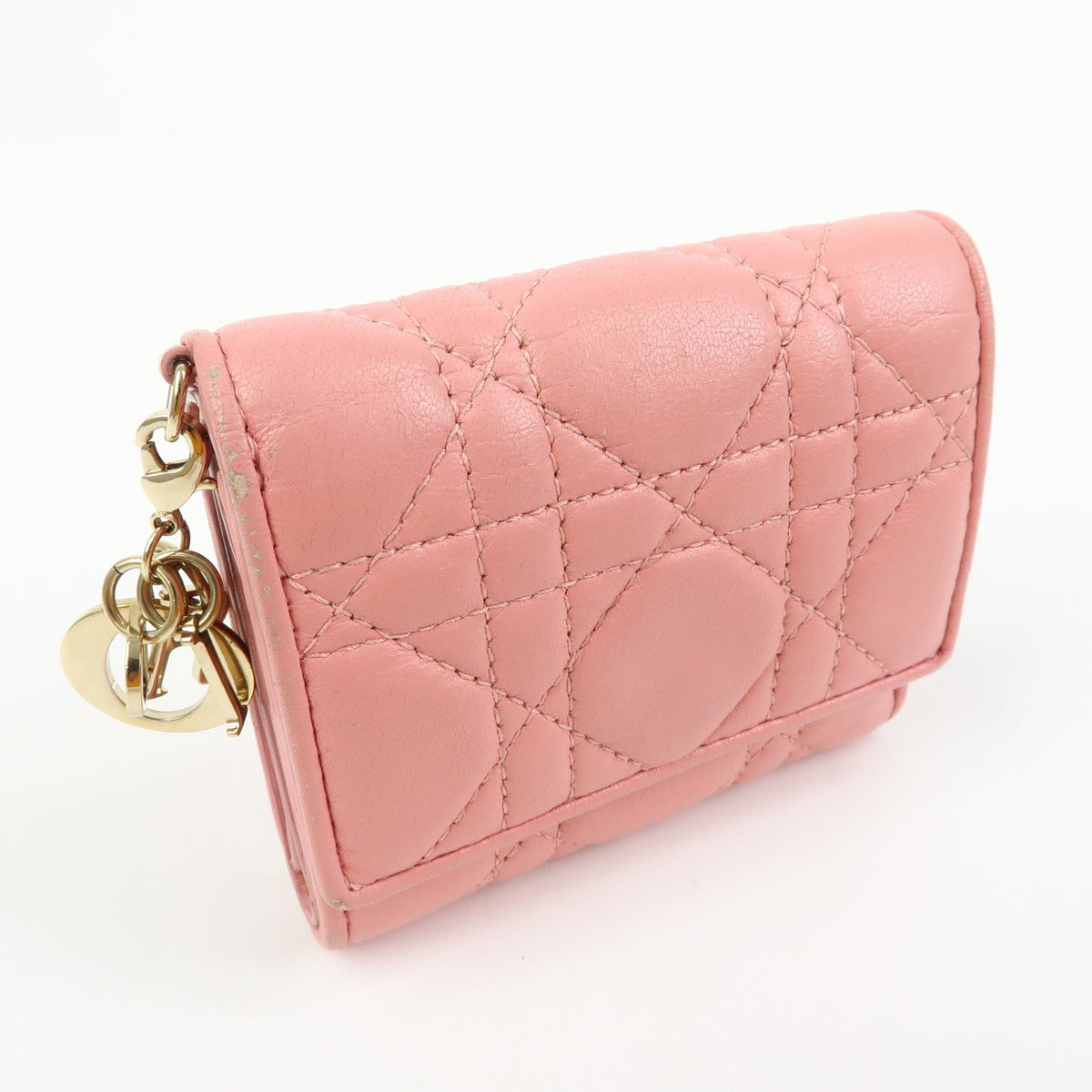 Christian Dior Lady Dior Lotus Cannage Leather Tri-fold Compact Wallet