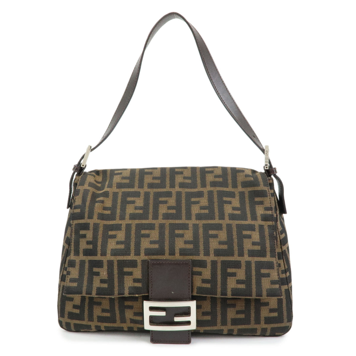 FENDI Zucca Mamma Baguette Canvas Leather Shoulder Bag Brown 26325