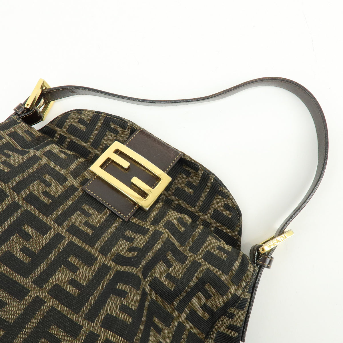 FENDI Zucca Jaquard Canvas Leather Shoulder Bag Hand Bag Brown