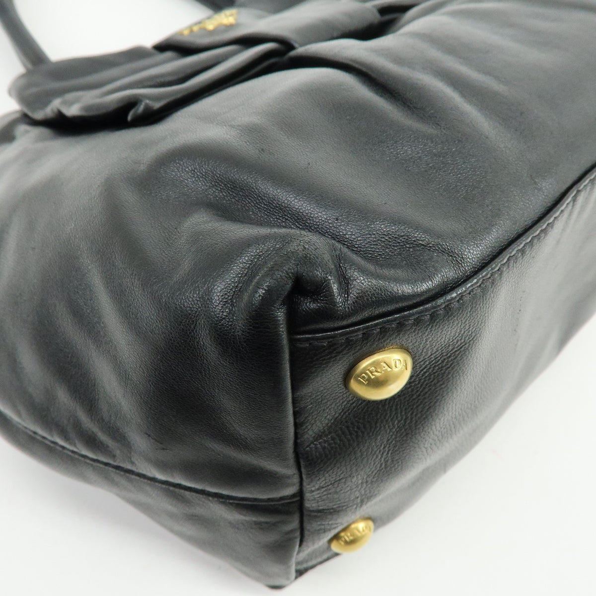 PRADA Nappa Leather Ribbon 2Way Hand Bag Tote Bag Black BN1601