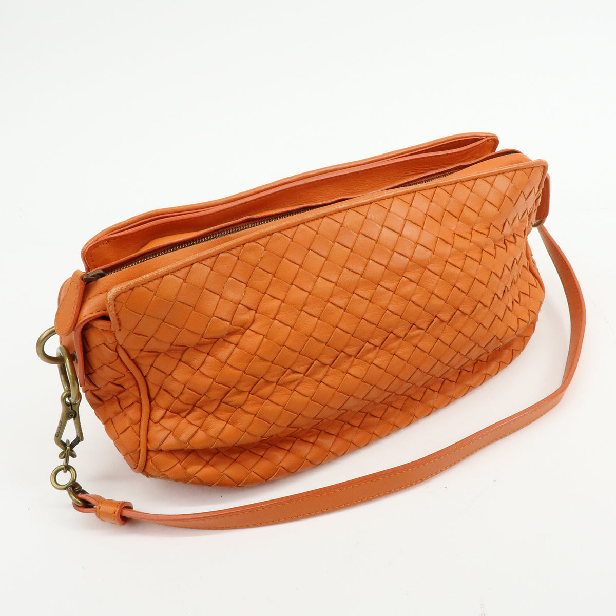 BOTTEGA VENETA Intrecciato Leather Shoulder Crossbody Bag Orange 192661