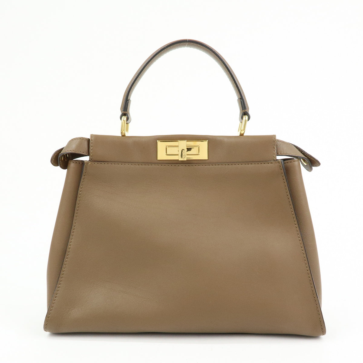 FENDI Peekaboo Pequin Leathe 2Way Hand Bag Shoulder Bag Brown 8BN290