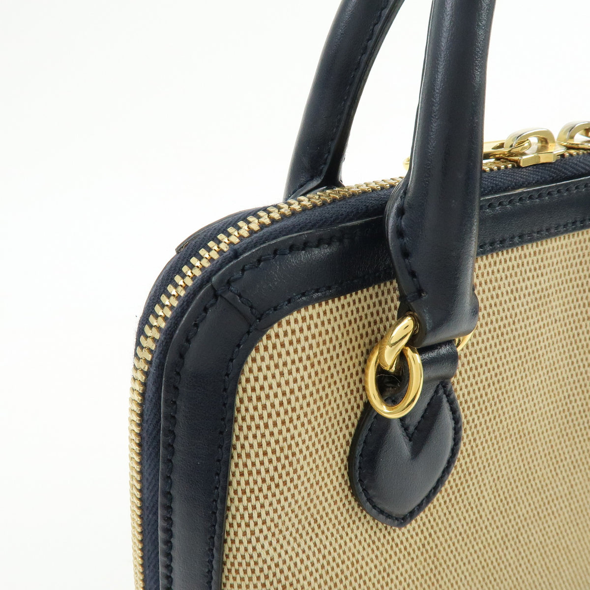 GUCCI Horsebit 1955 Small Top Handle 2Way Hand Bag Beige Navy 621220
