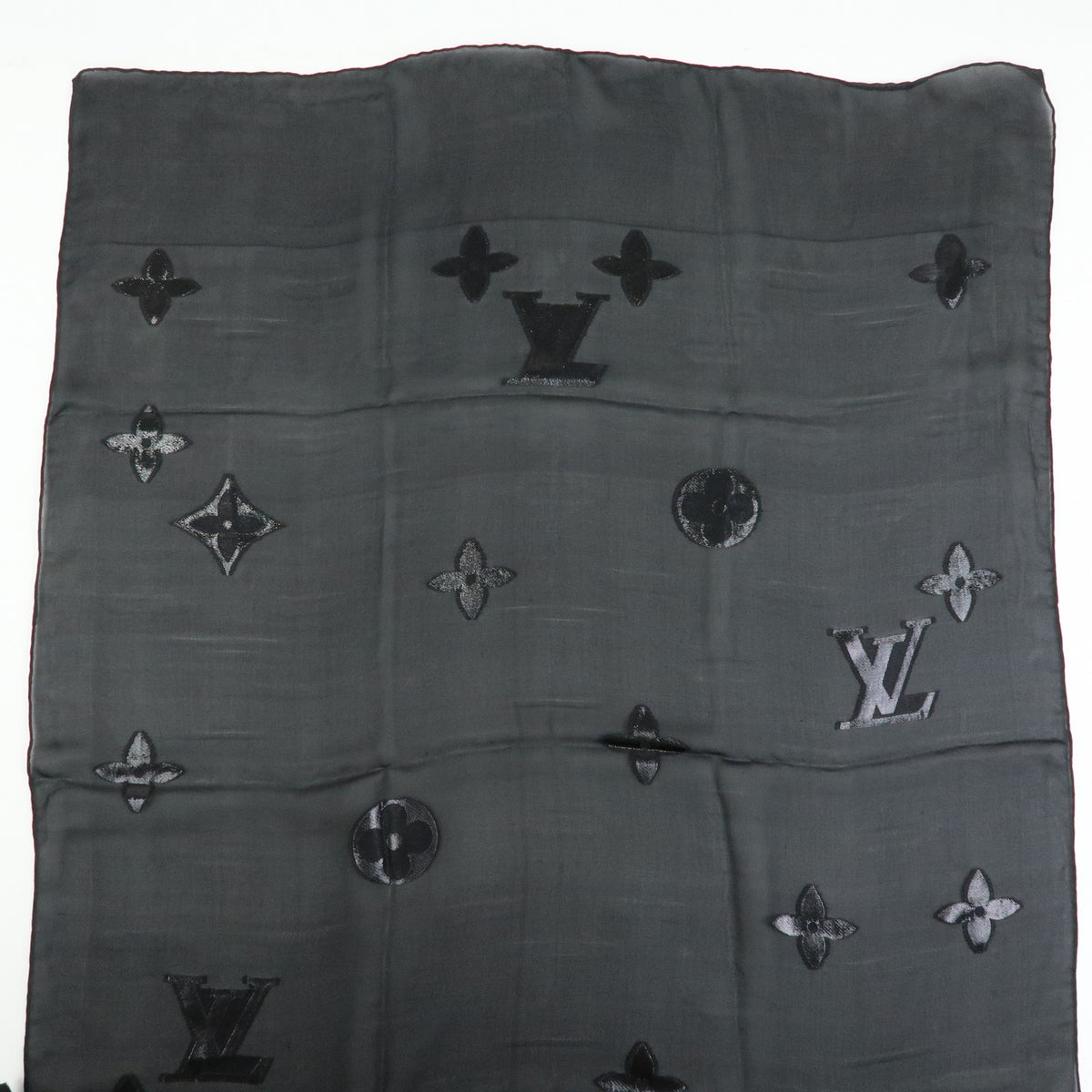 Louis Vuitton Monogram Silk Nylon Scarf Shawl Black