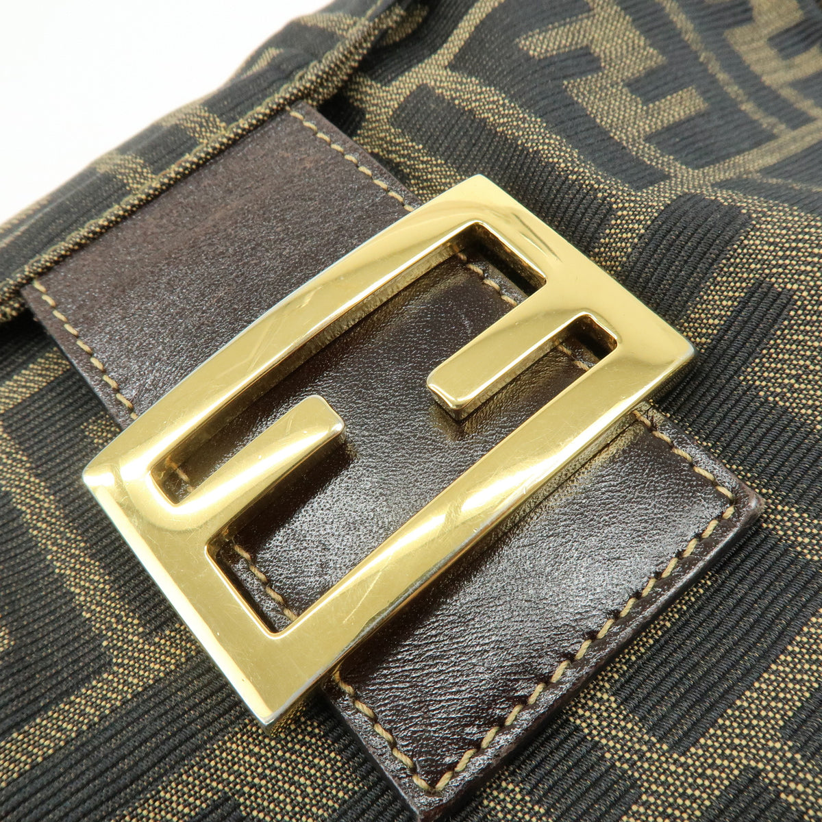 FENDI Zucca Jaquard Canvas Leather Shoulder Bag Hand Bag Brown