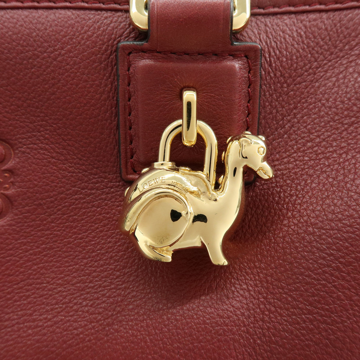 LOEWE Anagram Amazona 28 Leather Hand Bag Boston Bag Wine Red