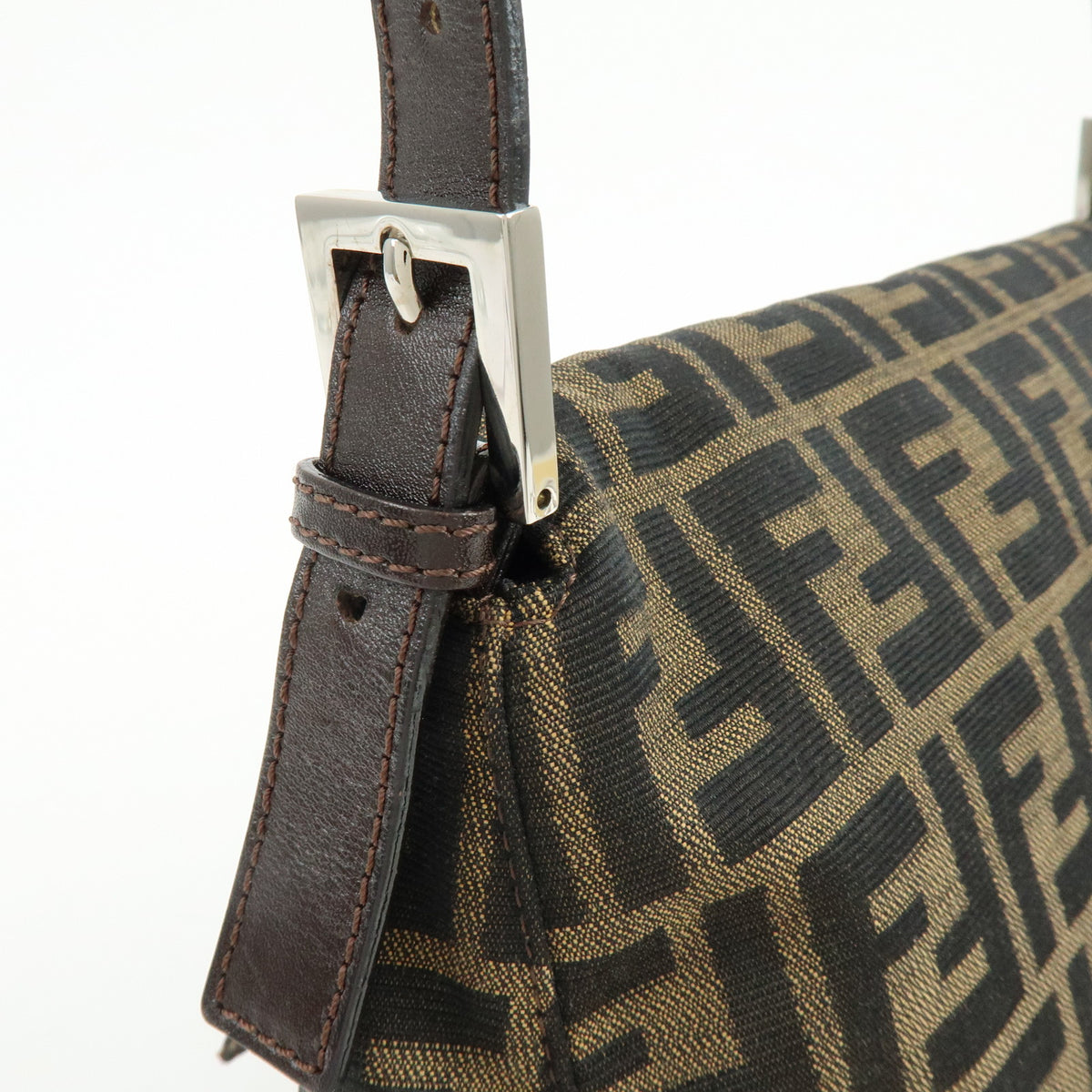FENDI Zucca Mamma Baguette Jacquard Canvas Leather Shoulder Bag 26325