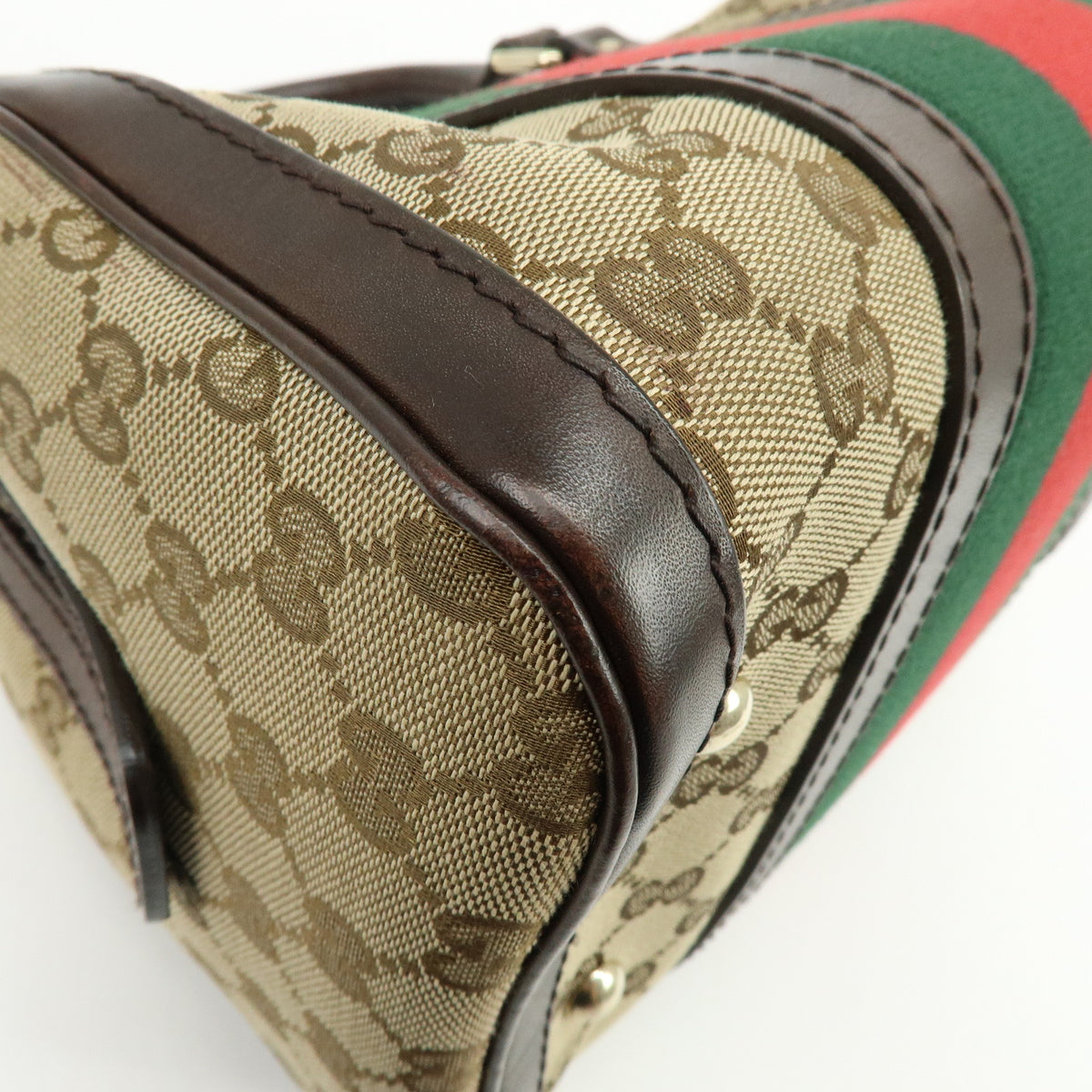 GUCCI Sherry GG Canvas Leather 2Way Bag Boston Bag Hand Bag 269876