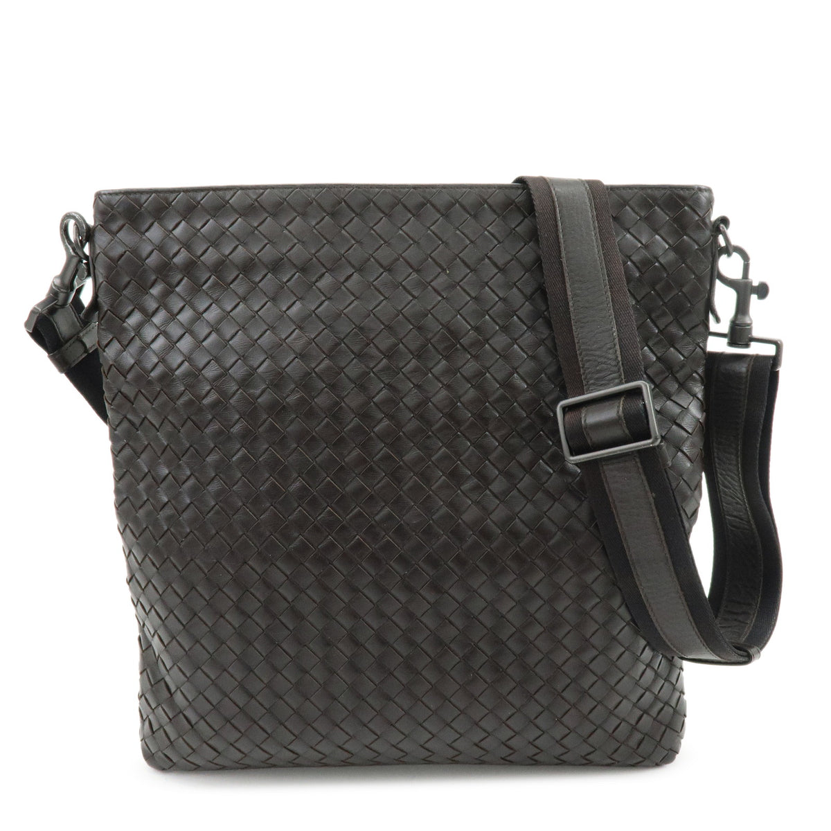 BOTTEGA VENETA Intrecciato Leather Shoulder Crossbody Bag Dark Brown