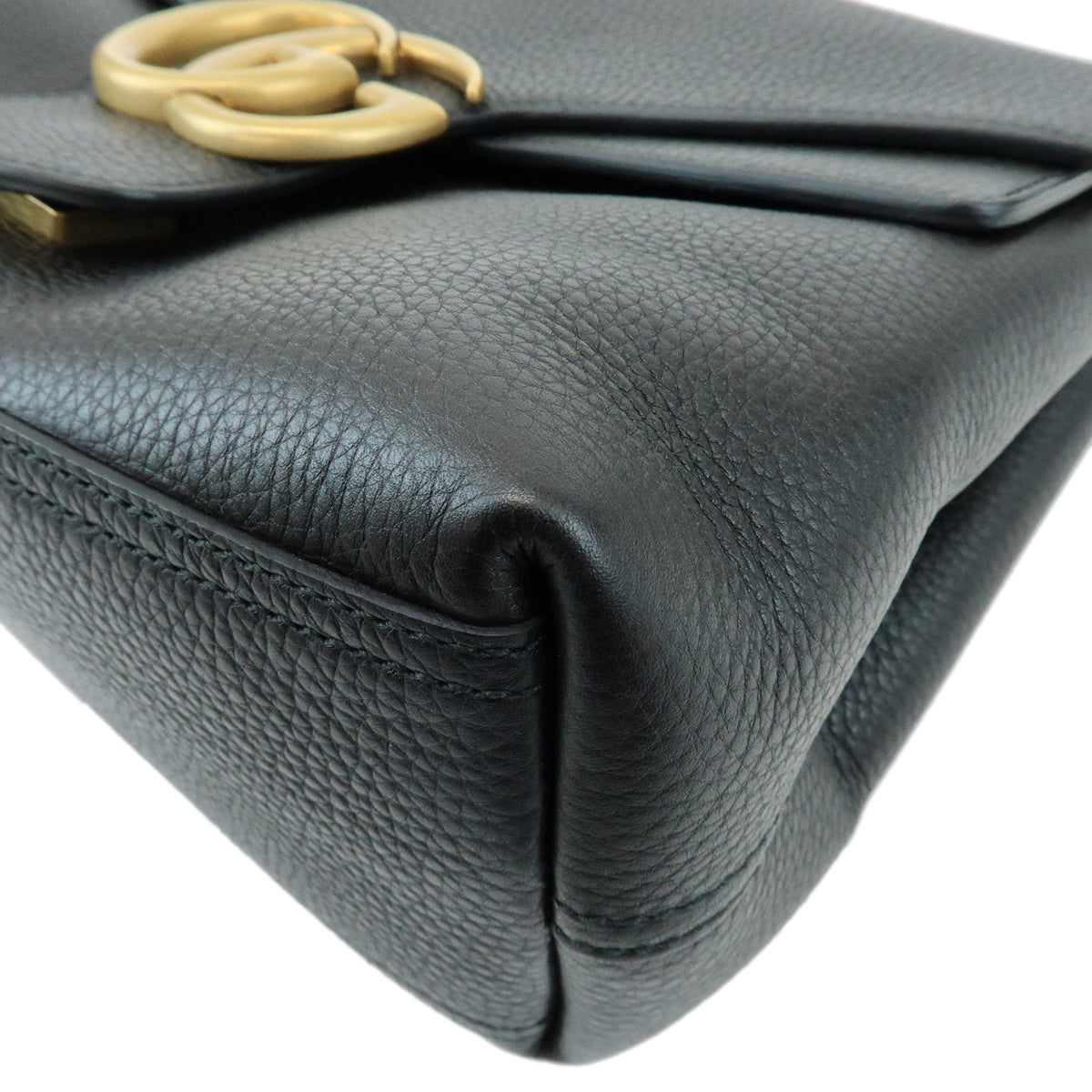 GUCCI GG Marmont Leather Flap Shoulder Bag Black 401173