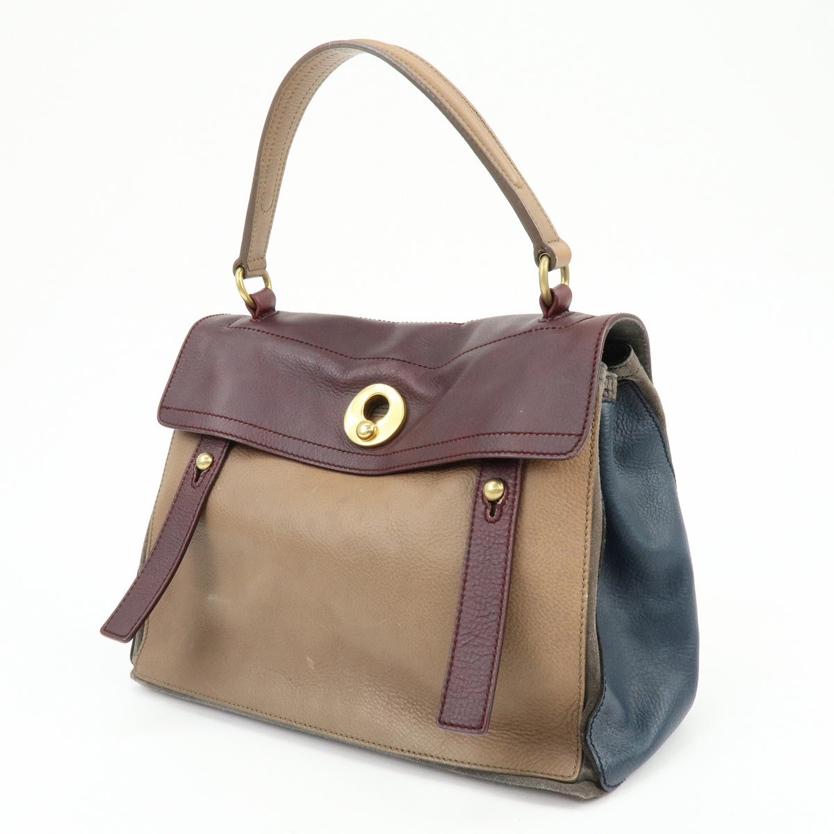 SAINT LAURENT PARIS Baby Cabas Leather Hand Bag Boudreaux Beige