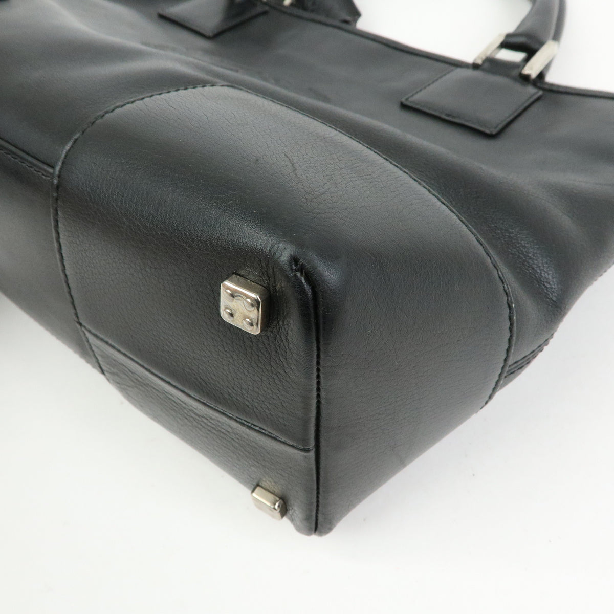 LOEWE Anagram Amazona Fusta Leather Tote Bag Hand Bag Black Silver