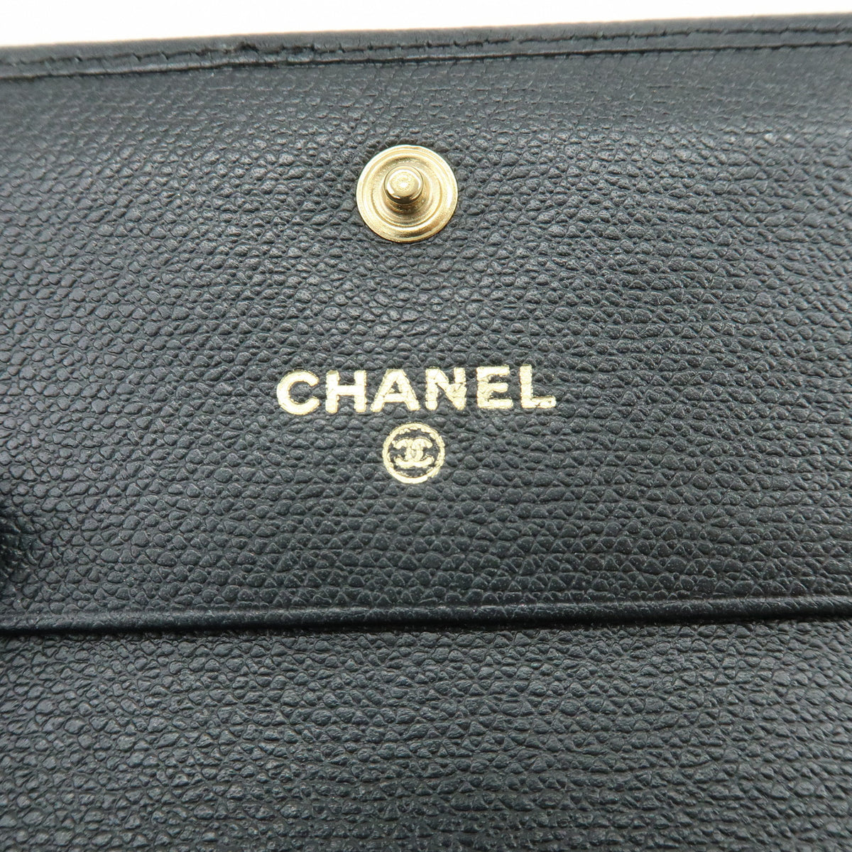CHANEL COCO Button Calf Skin W Hook Compact Wallet Black A20902
