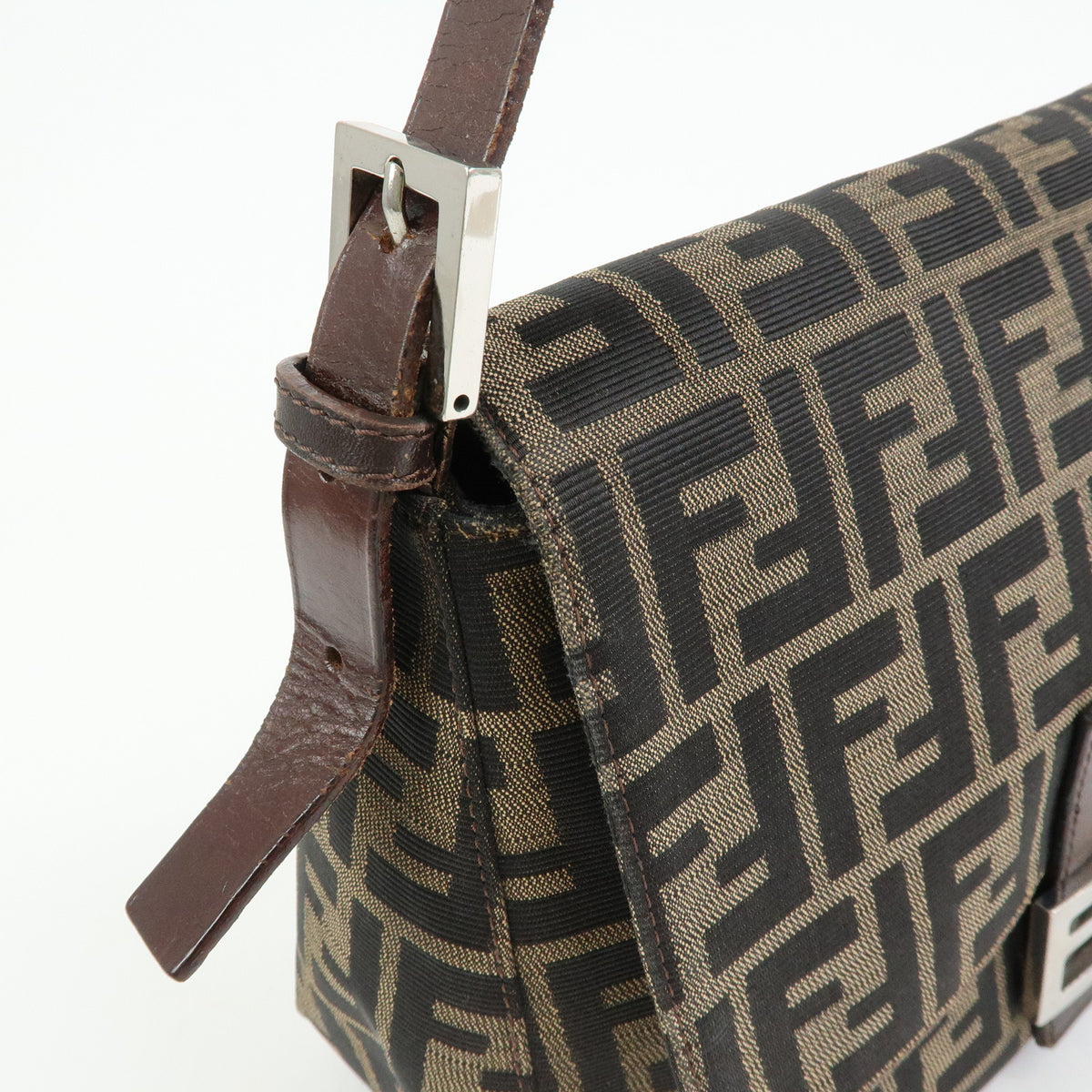 FENDI Zucca Mamma Baguette Canvas Leather Shoulder Bag Brown 26325