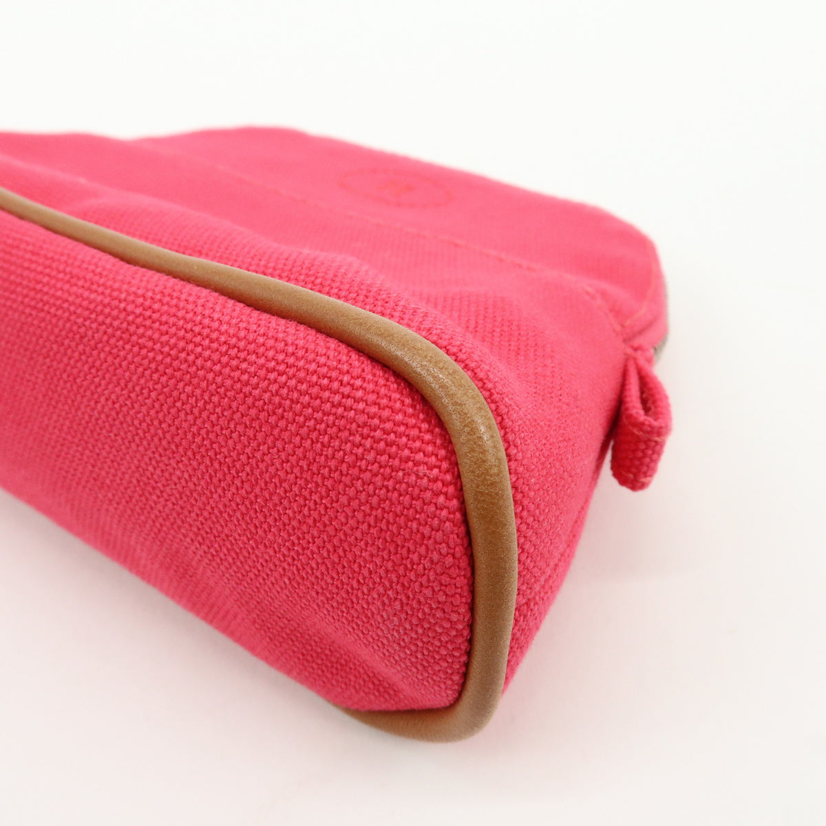 HERMES Cotton Canvas Leather Mini Bolide Pouch Pink Beige