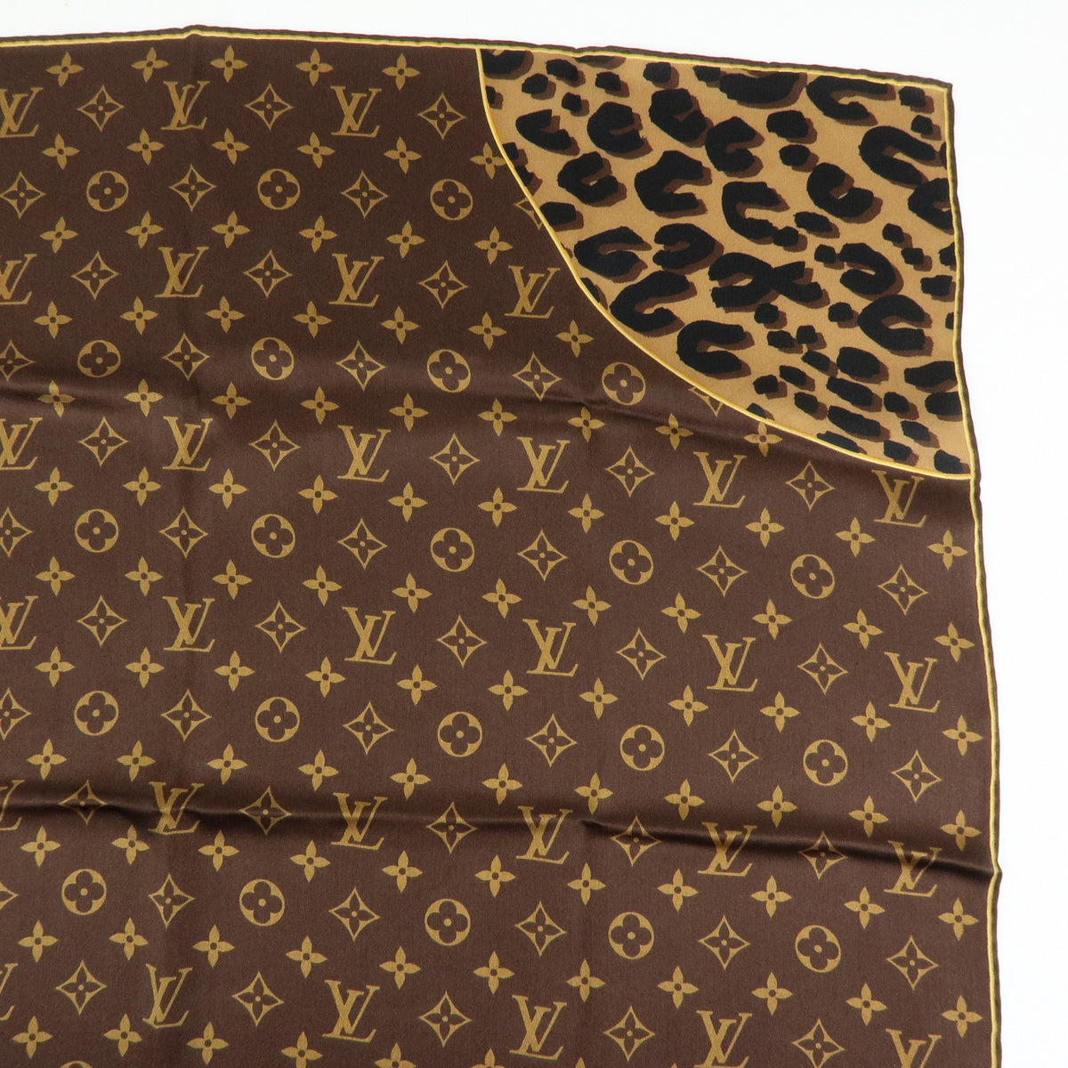 Louis Vuitton Carre Monogram Leopard Silk 100% Scarf Brown M72124
