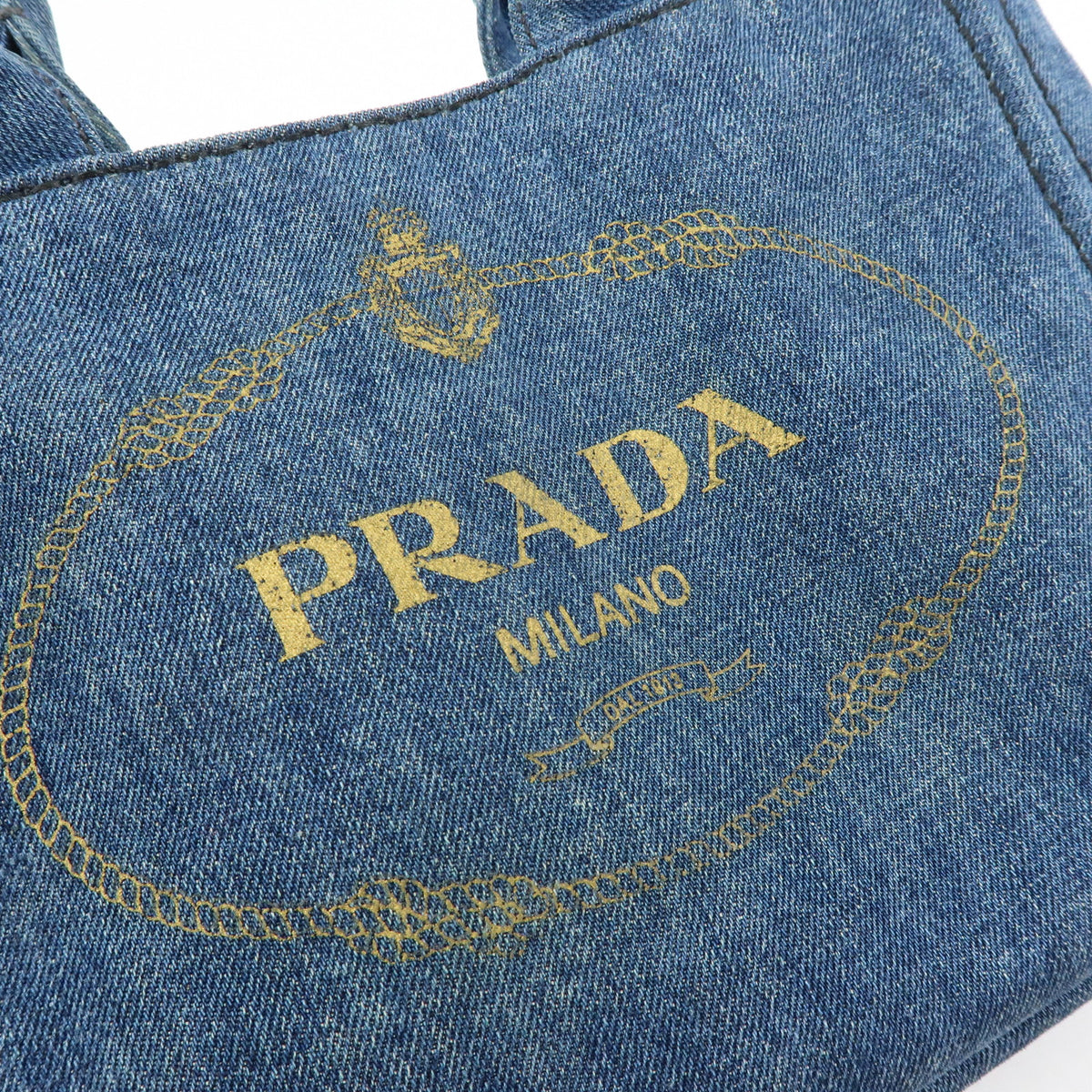 PRADA Triangle Logo Canapa Mini Denim 2Way Bag Hand Bag Blue 1BG439