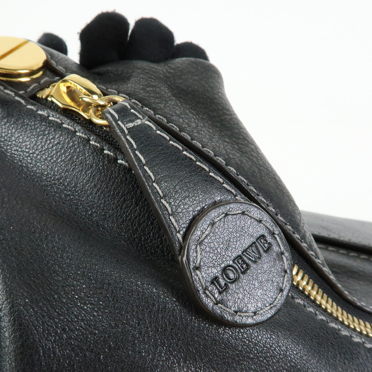 LOEWE Logo Leather Shoulder Bag Hand Bag Black