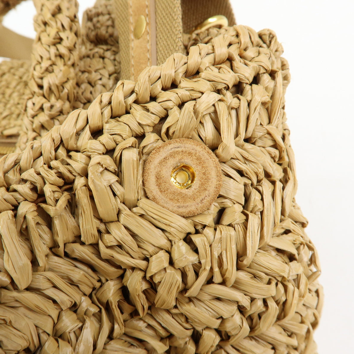 PRADA Canapa Triangle Logo Tricot Raffia 2Way Bag Camel Orange 1BG153