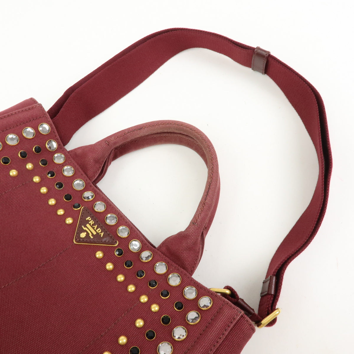 PRADA Triangle Logo Canapa Mini Canvas 2Way Bag Bijoux Bordeaux 1BG439