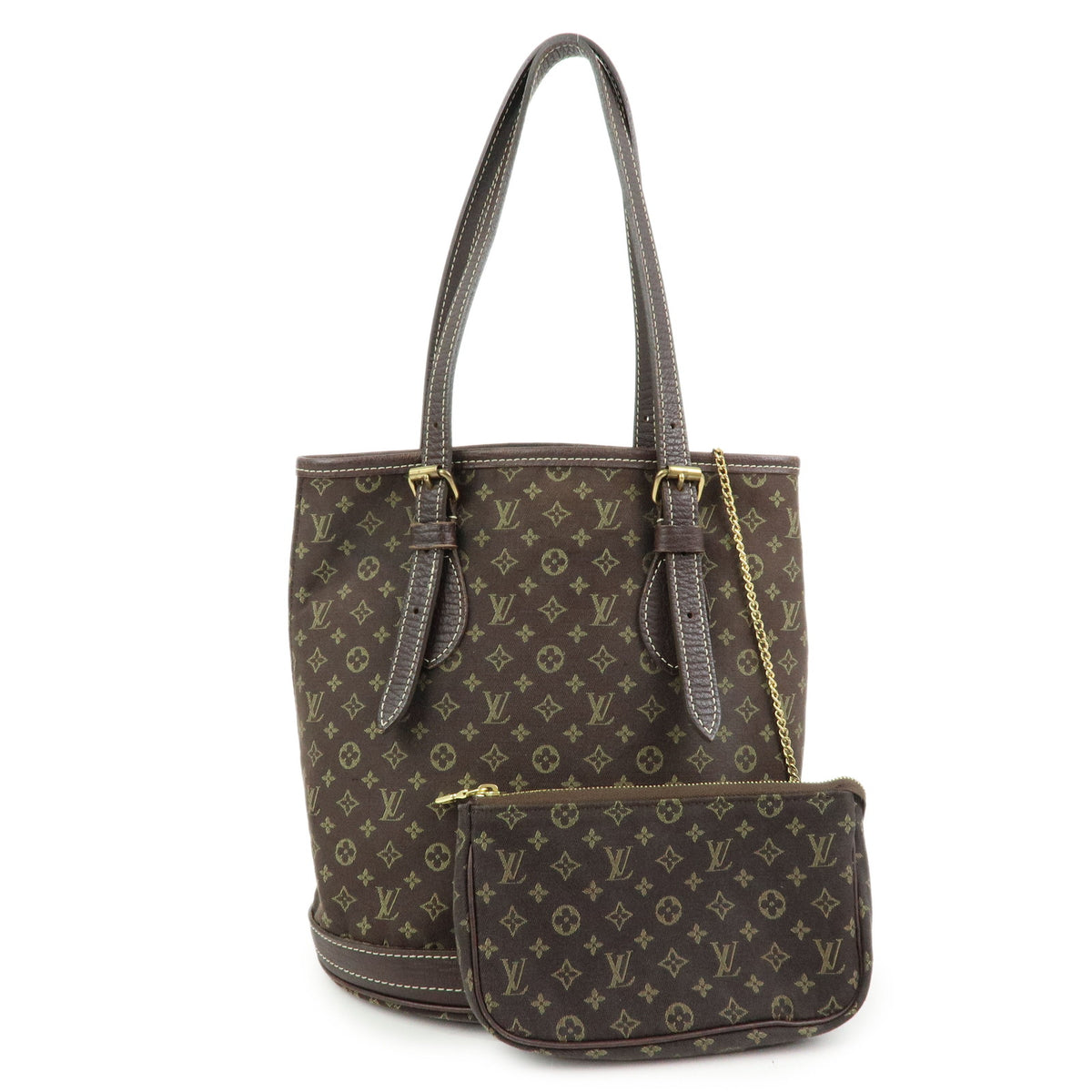 Louis Vuitton Monogram Mini Lin Bucket PM Canvas Tote Bag Ebene M95226