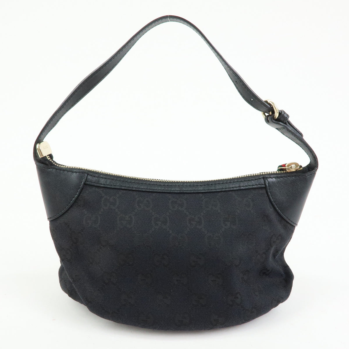 GUCCI Sherry GG Canvas Leather Accessory Pouch Hand Bag Black 224093