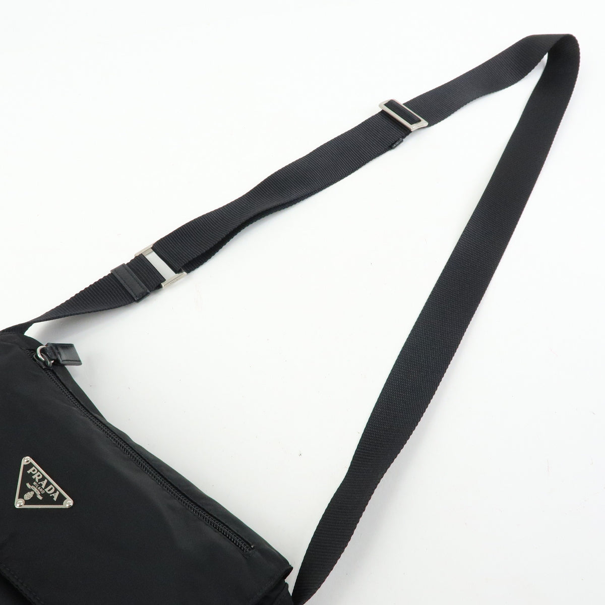 PRADA Triangle Logo Nylon Leather Shoulder Bag Crossbody Bag Black