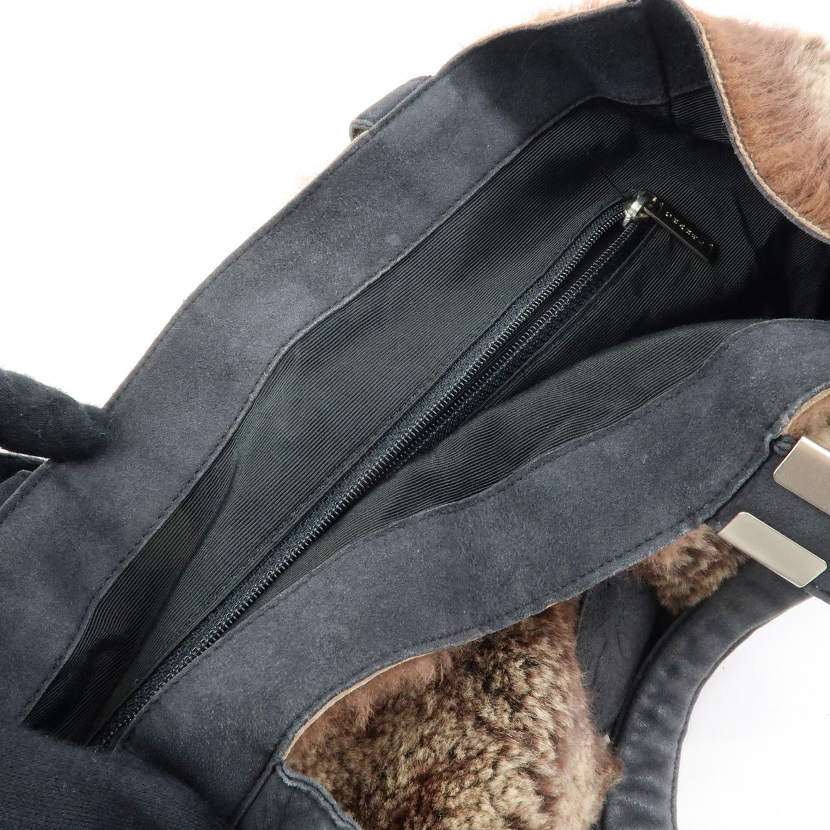 CHANEL COCO Mark Lapin Suede Fur Hand Bag Tote Bag Brown