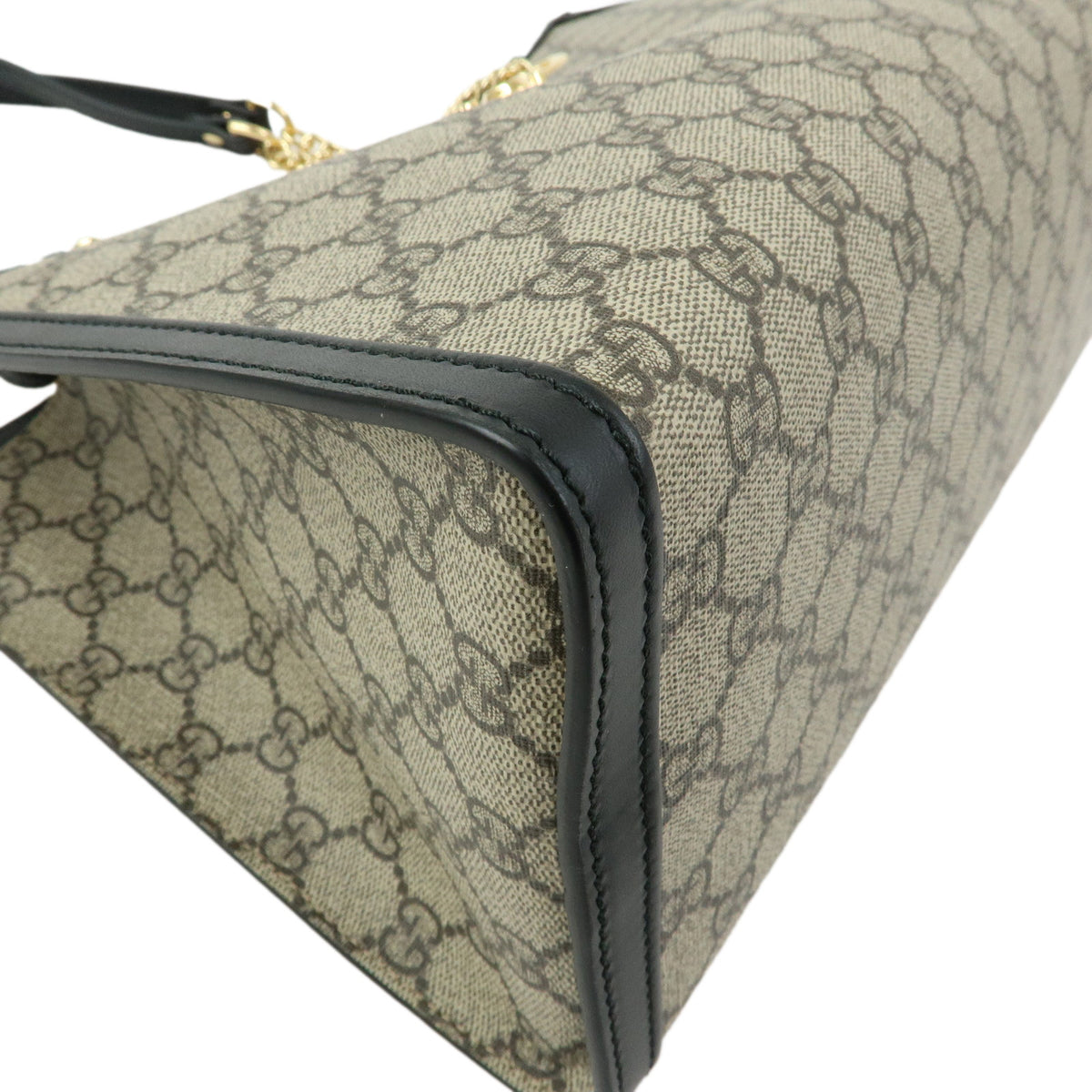 GUCCI Padlock GG Supreme Leather Chain Shoulder Bag Beige Black 479197