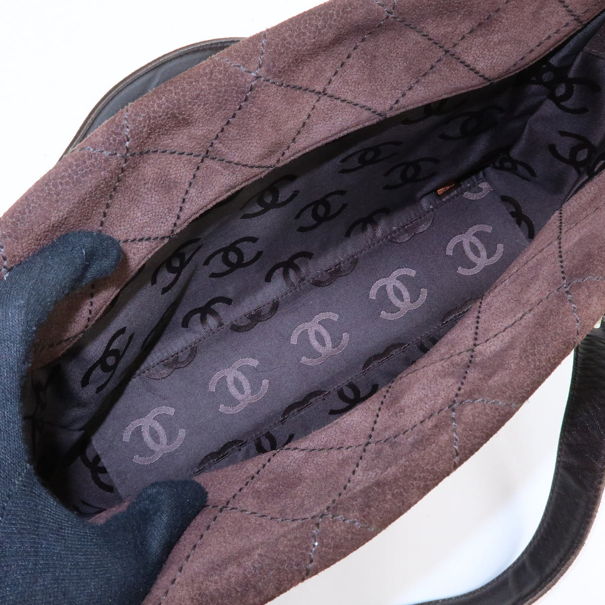 CHANEL COCO Mark Suede Tote Bag Shoulder Bag Brown