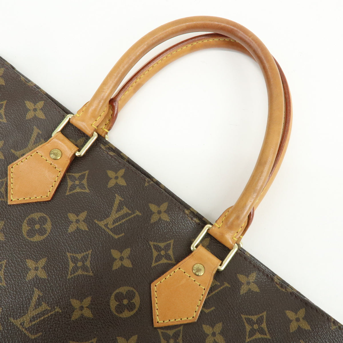 Louis Vuitton Monogram Sac Plat Leather Tote Bag Hand Bag Brown M51140