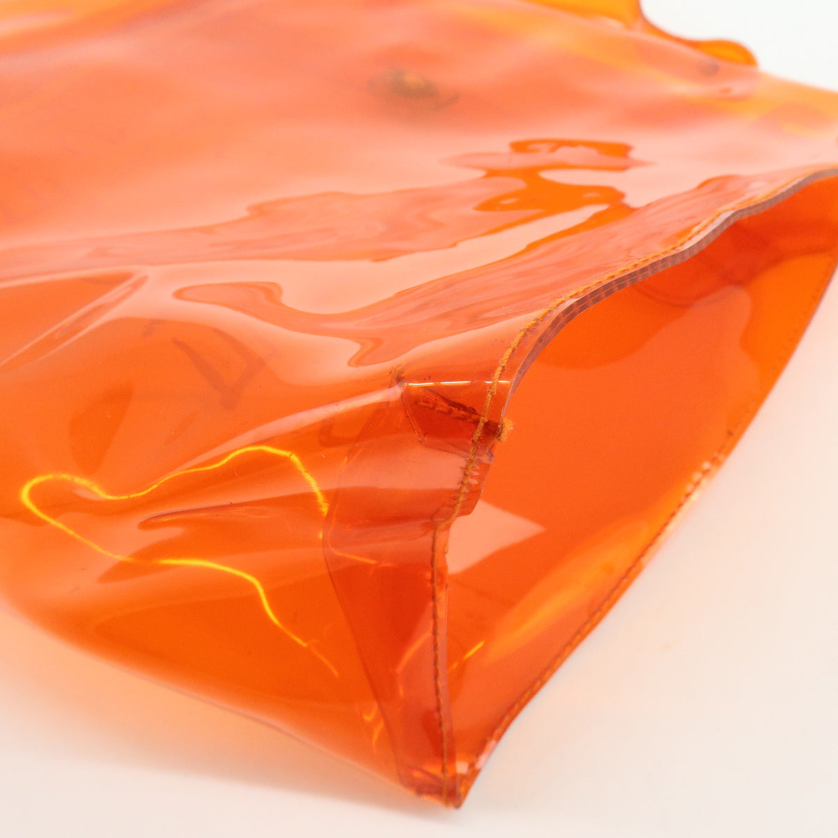 HERMES Kelly Vinyl Turn-Lock Hand Bag Clear Orange
