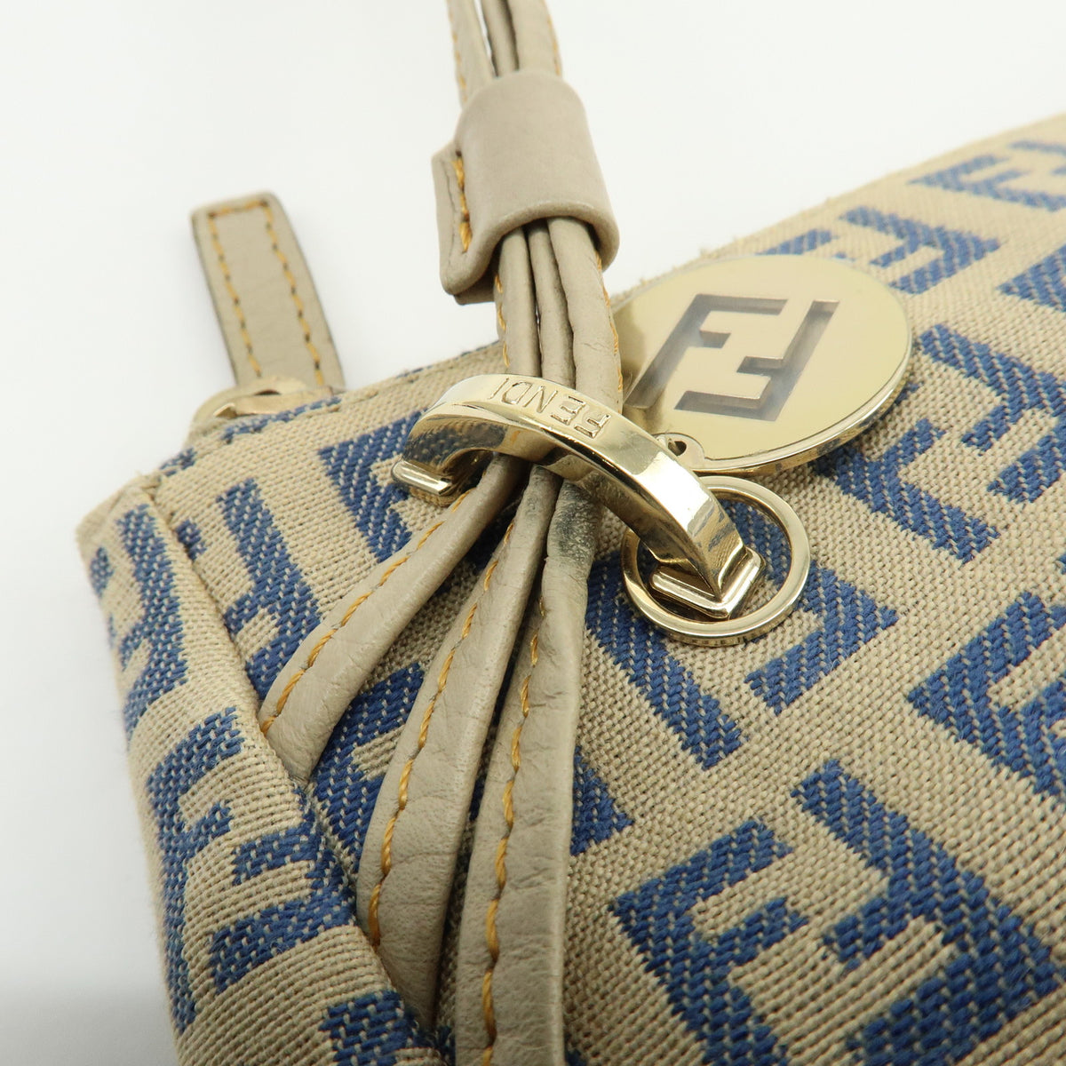 FENDI Zucchino Canvas Leather Mini Hand Bag Pouch Beige 8BR513