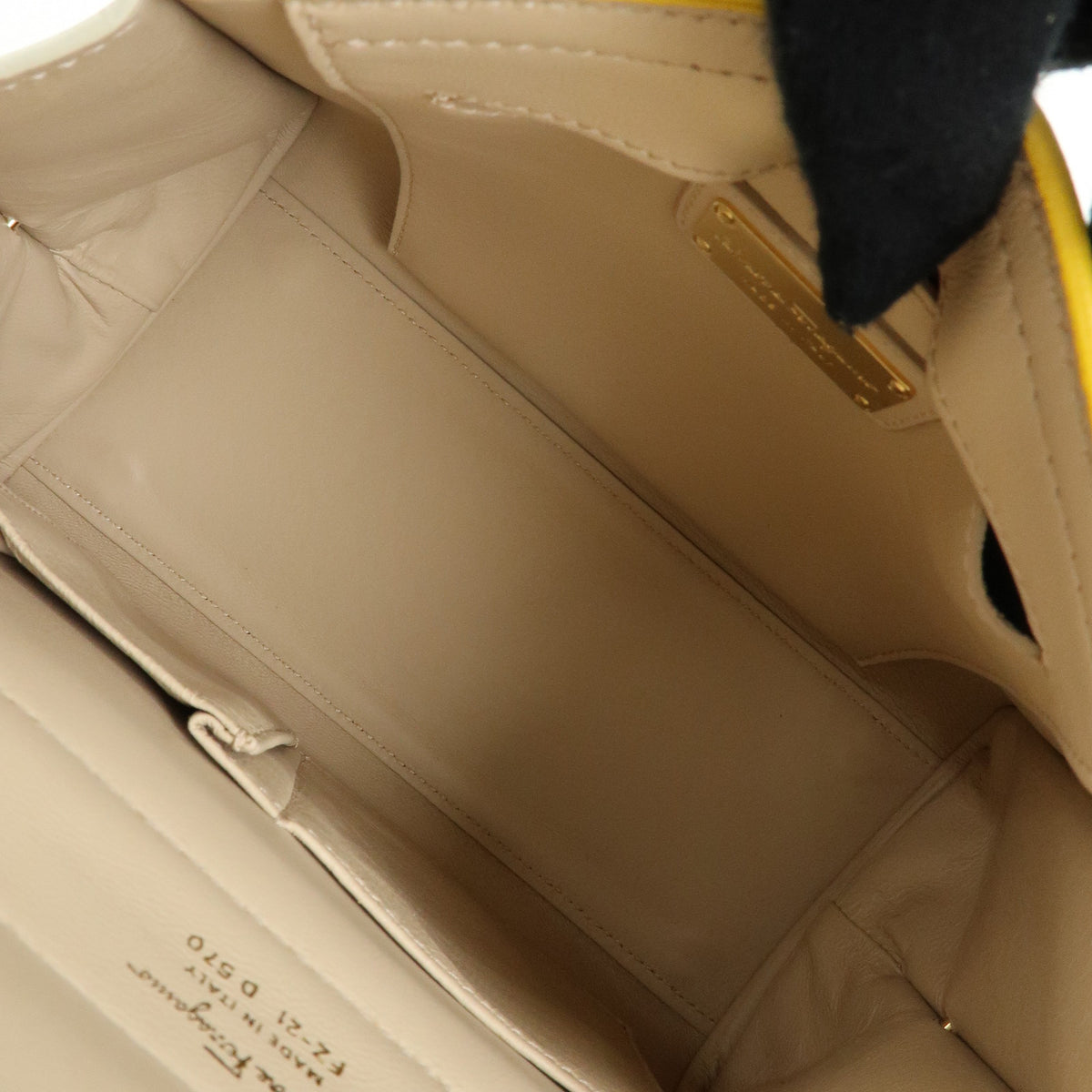 Ferragamo Gantini Leather 2Way Hand Bag Shoulder Bag Yellow Beige White