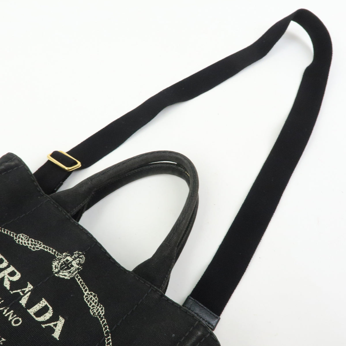PRADA Triangle Logo Canapa Mini 2Way Bag Hand Shoulder Bag Black B2439G