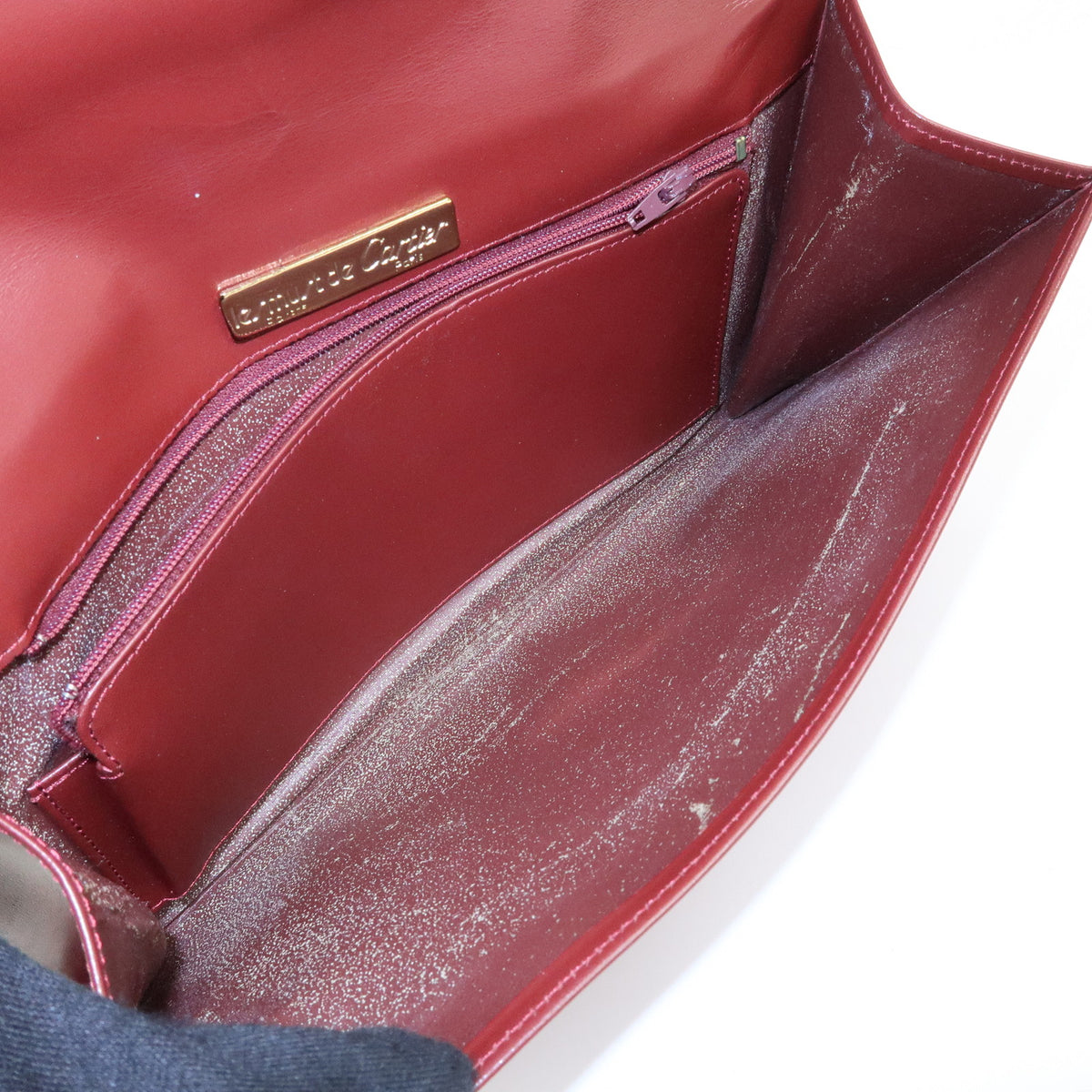 Cartier Must de Cartier Leather Clutch Bag Flat Pouch Bordeaux Wine Red