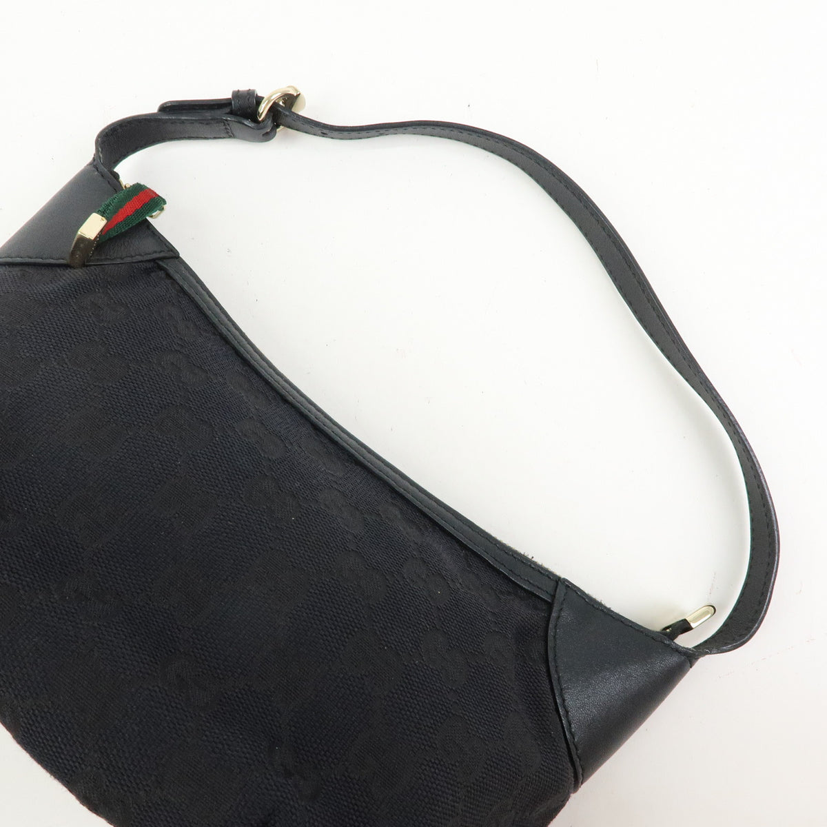 GUCCI Sherry GG Canvas Leather Accessory Pouch Hand Bag Black 224093