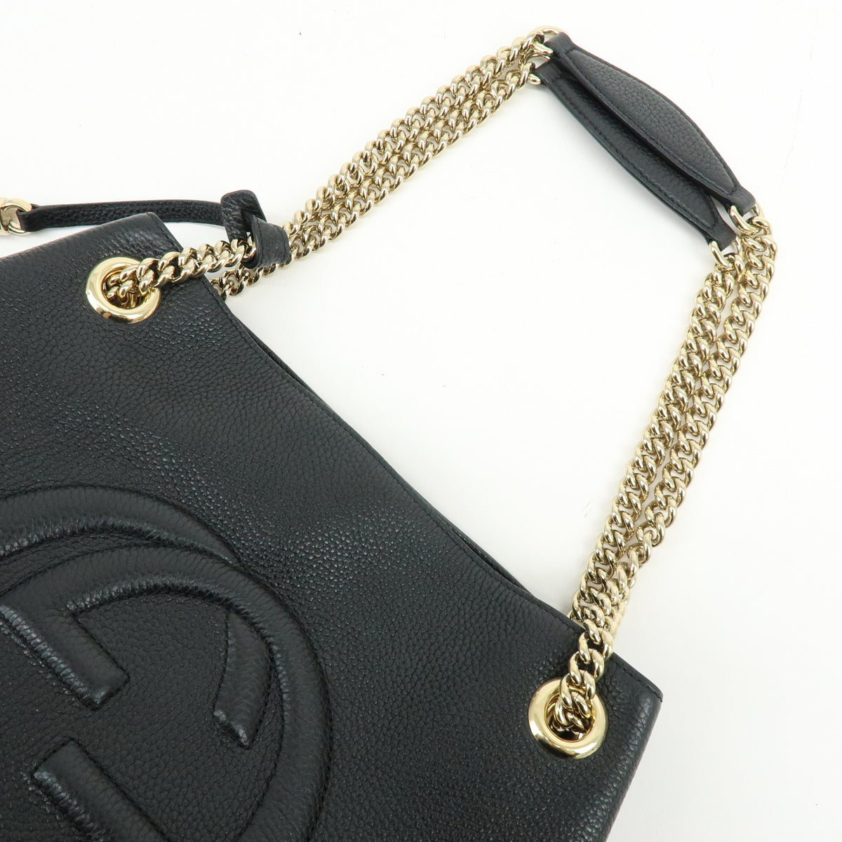 GUCCI SOHO Interlocking G Chain Leather Shoulder Bag Black 536196