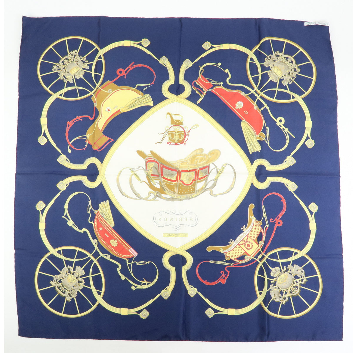 HERMES Carre 90 Silk 100% Scarf SPRINGS Navy Yellow