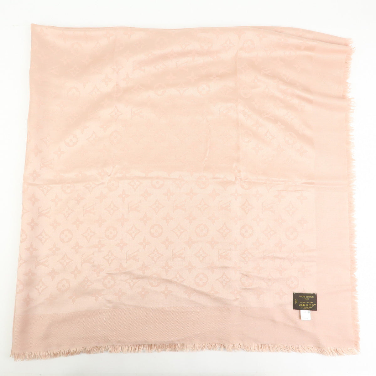 Louis Vuitton Monogram Silk Wool Shawl Scarf Rose Pink M72046