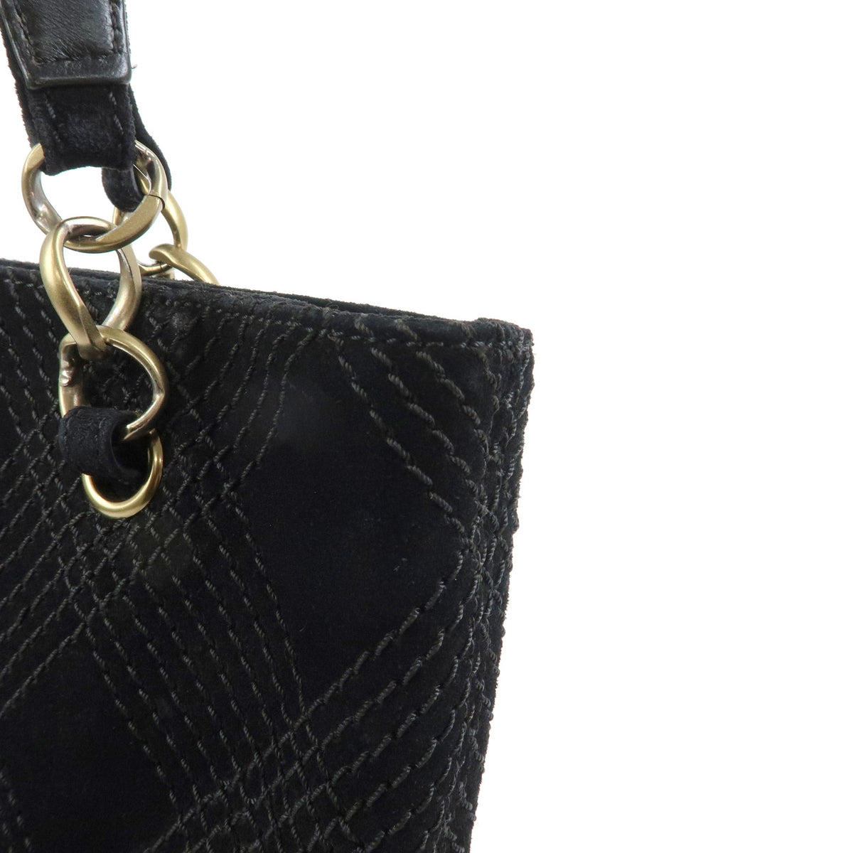 CHANEL COCO Mark Wild Stitch Suede Leather Shoulder Bag Tote Bag Black