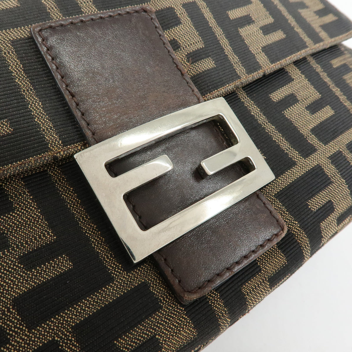 FENDI Zucca Mamma Baguette Canvas Leather Shoulder Bag Brown 26325