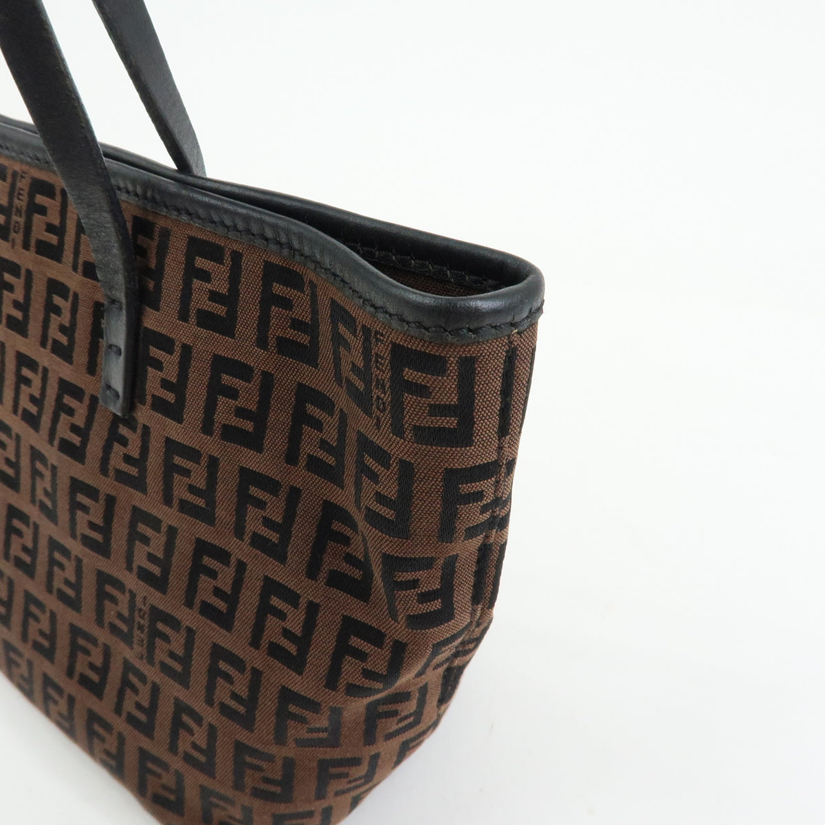 FENDI Zucchino Canvas Leather Tote Bag Hand Bag Brown Black 8BH075